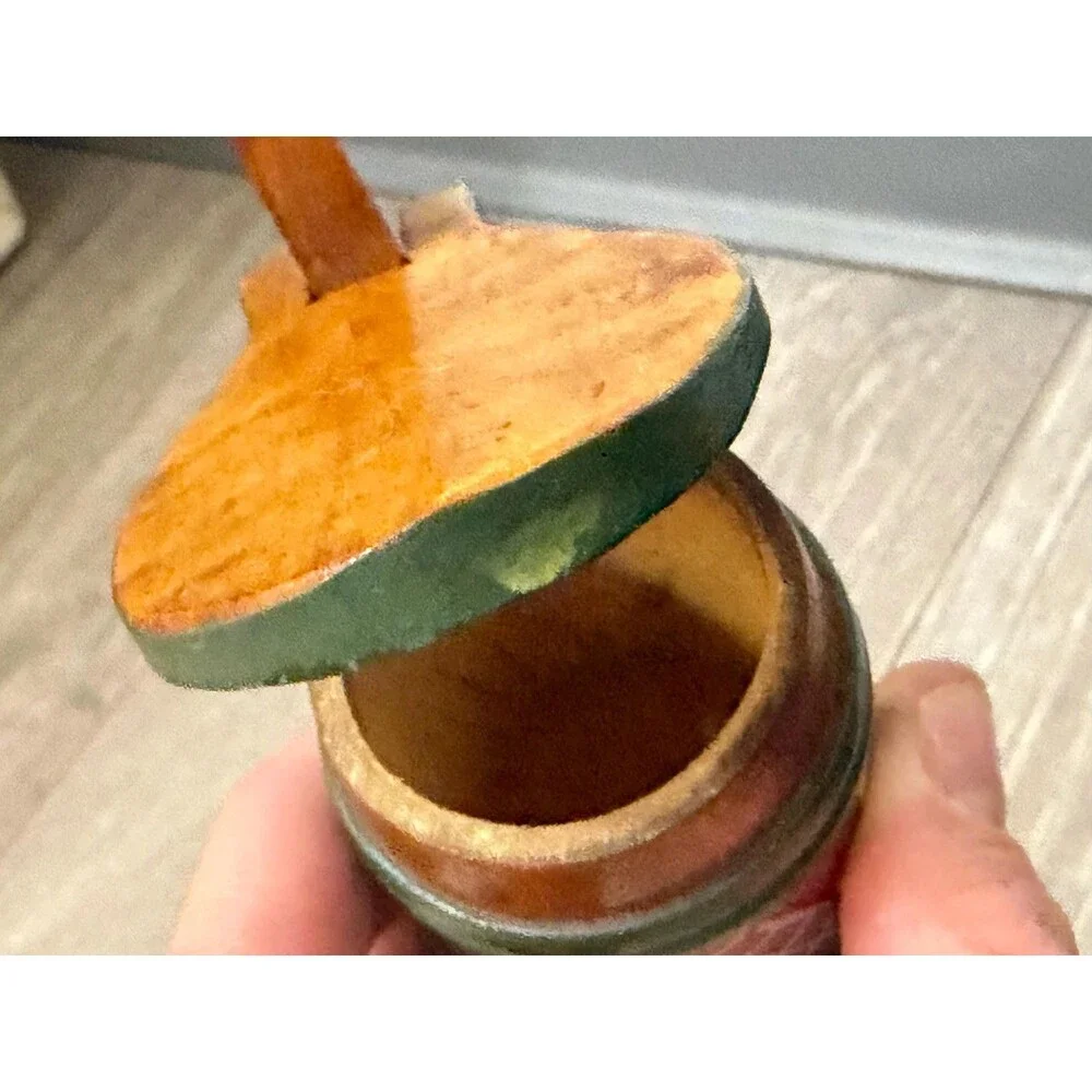 Vintage Swedish Handpainted Wooden Stein Mug with Lid